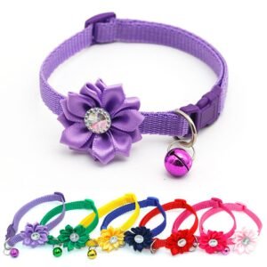 Adjustable Flower Pet Collar with Bell