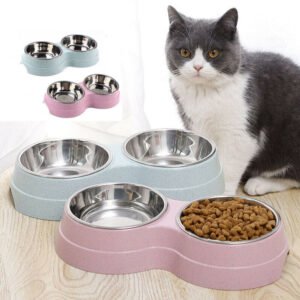 Double Pet Bowls Dog Food Water Feeder