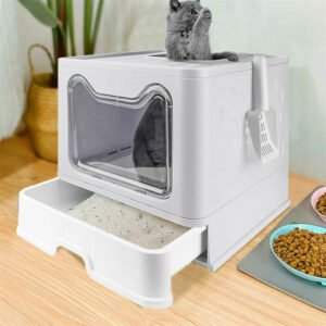 Top Entry Cat Litter Box with Lid Foldable Large Kitty Litter Boxes